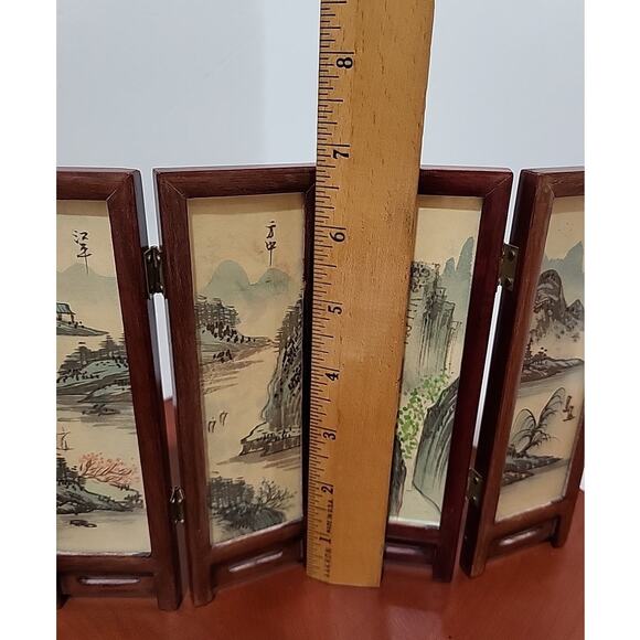 Vintage Hand Painted Mini Divider Shade Privacy Screen ~ Wood 6 Panel Vintage - Picture 7 of 8